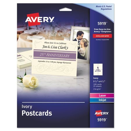 AVERY DENNISON Avery-Dennison 5919 4.25 x 5.2 in. Postcards for Inkjet-laser Printers; Ivory - 100 per Box 5919